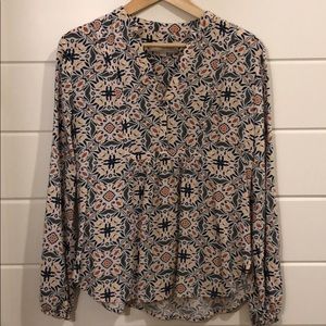 LOFT pink floral v-neck blouse